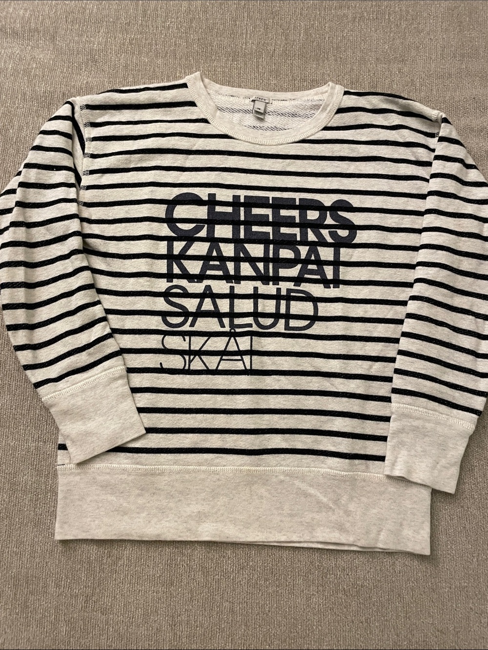 J. Crew Striped Sweatshirt with Cheers Graphic - Gray & Black